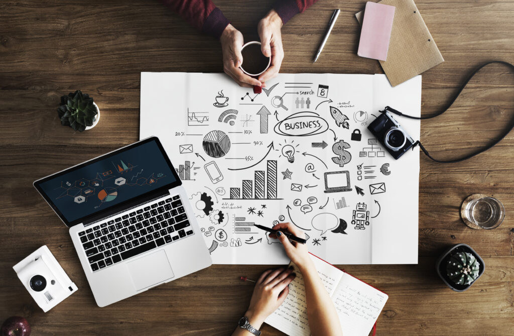 freelancer digital marketing Map lying on wooden table